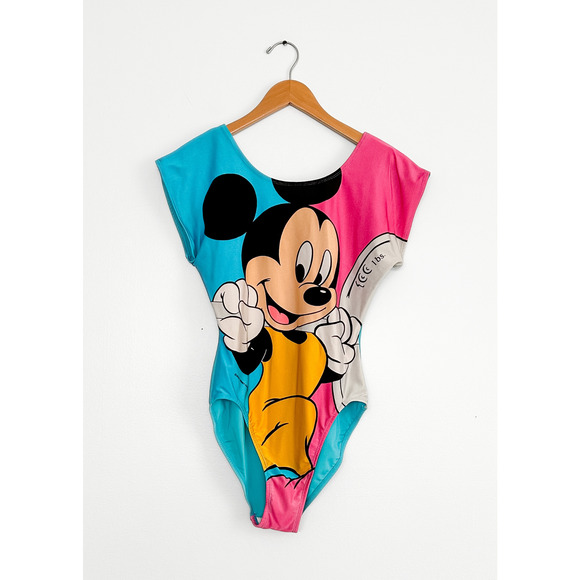 Vintage 90s Disney Mickey Mouse Blue Pink Exercise Jazzercise Leotard One Piece - Picture 3 of 15